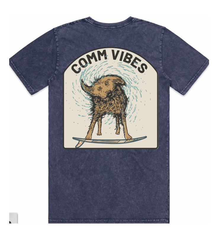 Comm Vibes Unisex Stone Wash Tee Surf Dog Edition